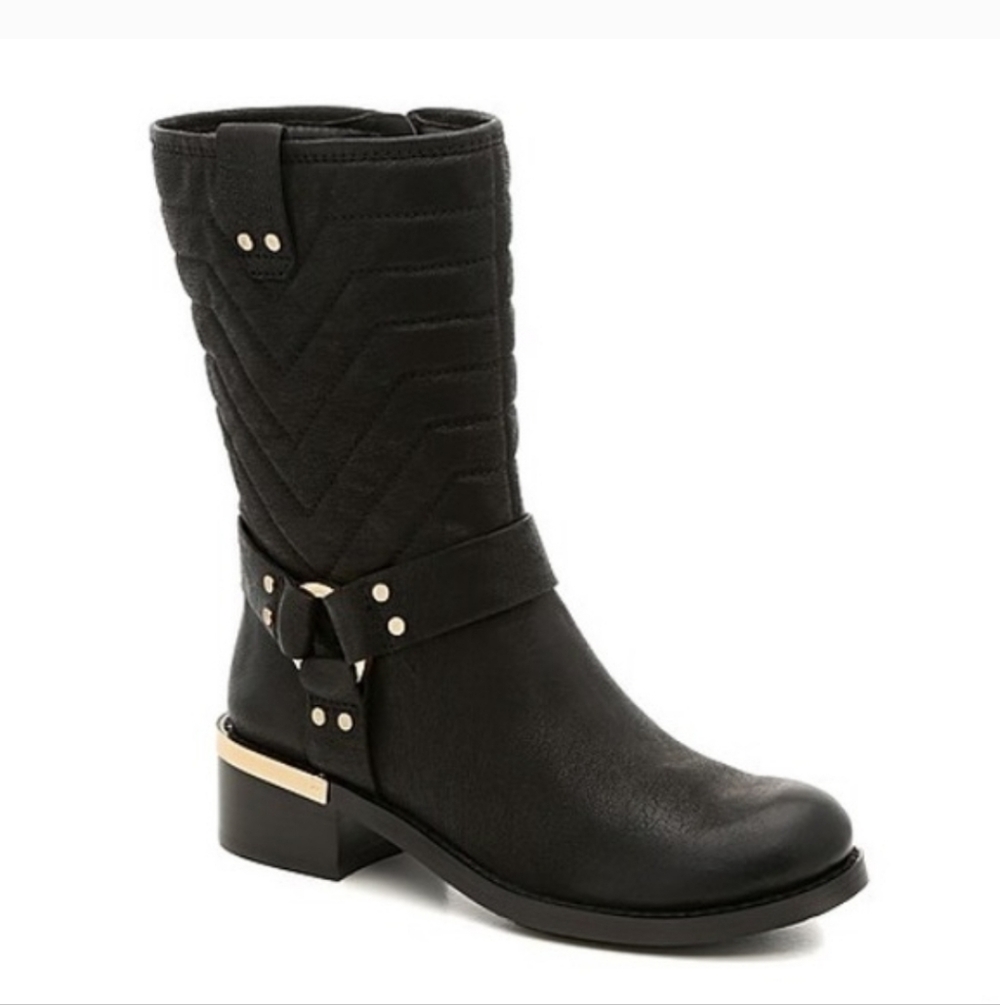 Vince Camuto Wadima Black & Gold Moto Boots Size 8.5